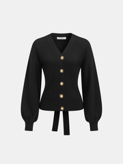 Metal Sun Button Tie-Back Cardigan