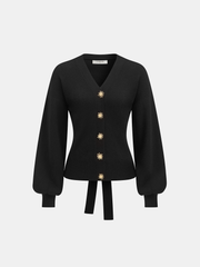 Metal Sun Button Tie-Back Cardigan