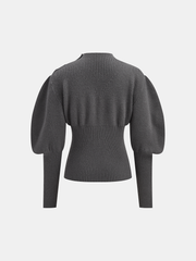 Leg-Of-Mutton Sleeve Button Detail Sweater