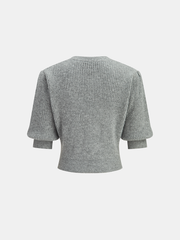 Wool Blend Short Sleeve Bow Knit Top