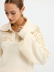 Openwork Polo Knit Sweater