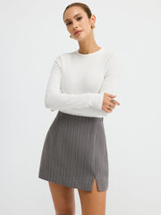 Pinstripe Slit Mini Skirt