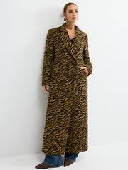 Tiger Print Oversized Tweed Long Coat