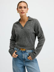 Wool Blend Polo Collar Casual Sweater