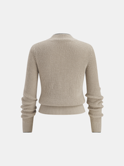 Tie Neck Contrast Trim Wool Blend Cardigan