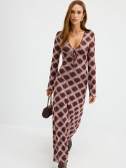 Checkered Mesh Maxi Dress
