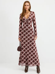 Checkered Mesh Maxi Dress