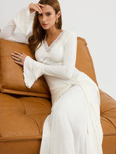 Lace Trim Tie-Waist Tiered Flared-Cuff Maxi Dress