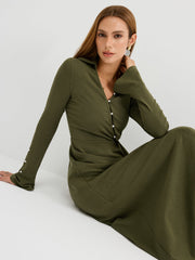 Asymmetrical Twist Knit Maxi Dress