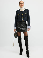 Tweed Cuffed-Sleeve Cropped Wool Blend Jacket