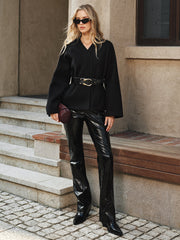 V-Neck Belted Cotton Blend Coat