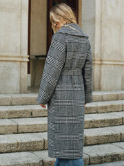 Belted Plaid Tweed Long Coat