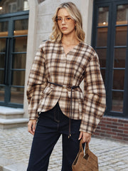 Belted Plaid Tweed Coat