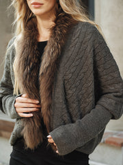 Faux Fur Collar Wool Blend Knit Outerwear