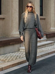 Wool Blend Knit Sweater and Maxi Skirt Set
