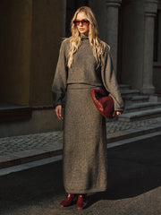 Wool Blend Knit Sweater and Maxi Skirt Set