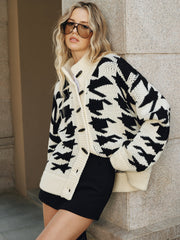 Houndstooth Horn Button Knit Cardigan