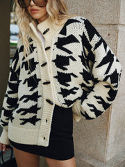 Houndstooth Horn Button Knit Cardigan