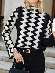 Chevron Pattern Mock Neck Knit Sweater