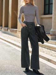 High-Waisted Washed Denim Pants