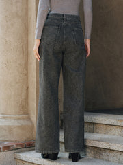High-Waisted Washed Denim Pants