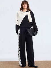 Lace Side Panel Wide-Leg Pants
