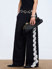 Lace Side Panel Wide-Leg Pants