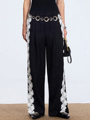 Lace Side Panel Wide-Leg Pants