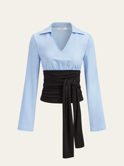 Color-Block Panel Tie-Waist Shirt