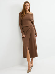 Off-Shoulder Ribbed Wool Blend Maxi Dress