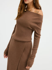 Off-Shoulder Ribbed Wool Blend Maxi Dress