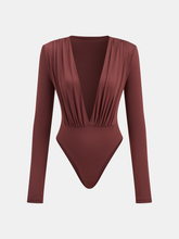 Boxy Shoulder Draped Plunging Neckline Bodysuit