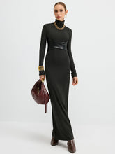 Turtleneck Faux Leather Paneled Maxi Dress