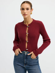 Metal Button Ribbed Fitted Sweater