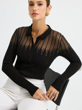 Glitter Detail Sheer Panel Polo Knit Top