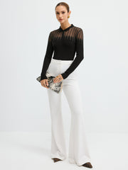 Glitter Detail Sheer Panel Polo Knit Top
