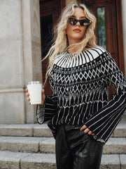 Fair Isle Pattern Bell Sleeve Sweater