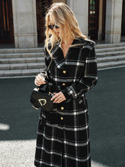 Plaid Belted Wool Blend Trench Coat