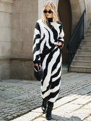 Zebra Print Wool Blend Maxi Skirt