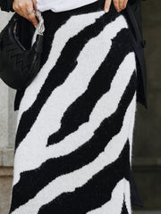 Zebra Print Wool Blend Maxi Skirt