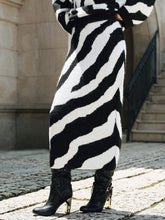 Zebra Print Wool Blend Maxi Skirt