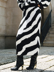 Zebra Print Wool Blend Maxi Skirt
