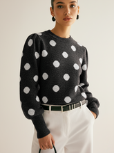 Leg-Of-Mutton Sleeve Polka Dot Wool Blend Sweater
