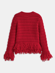 Fringe Hem Crochet Knit Sweater