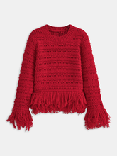 Fringe Hem Crochet Knit Sweater