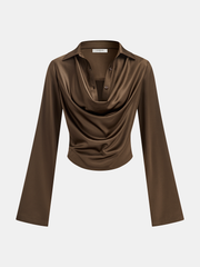 Satin Cowl Neck Long Sleeve Shirt