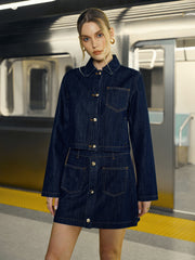Pocket Button-Front Denim Mini Skirt