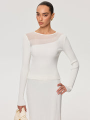 Sheer Panel Ribbed Knit Top