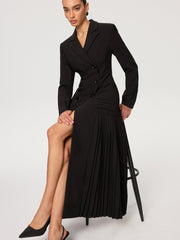 Pleated Hem Double-Breasted Blazer Coat