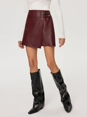 PU Leather Asymmetric Skirt with Double-Belt Detail